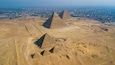 Historical Giza pyramids in Egypt shot by drone.