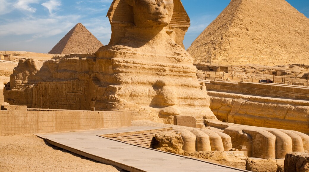 Full Sphynx Profile Pyramid Giza Egypt