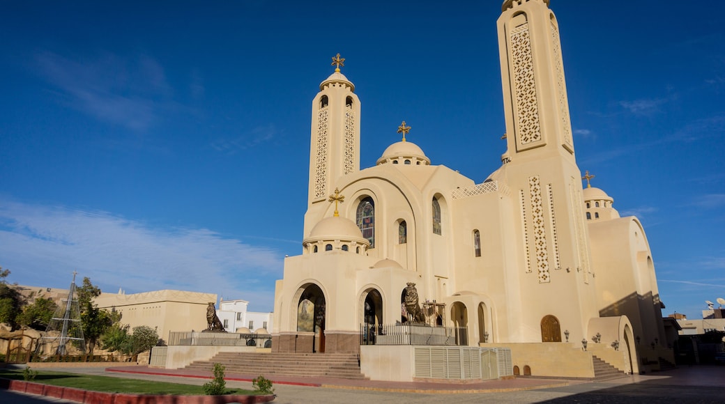 Public cathedral coptic egyptian church at the sky background