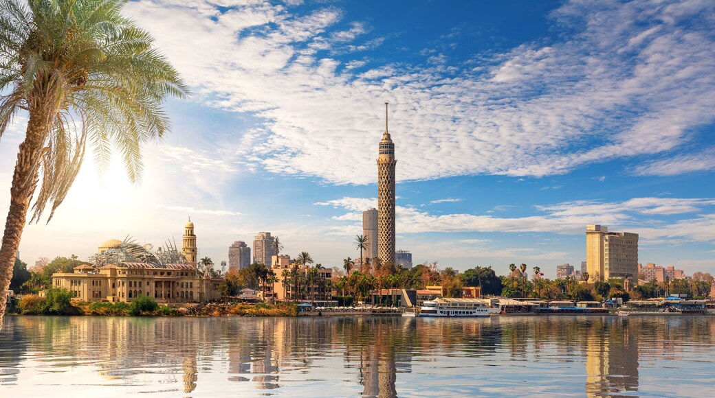 Cairo downtown, view on Gezira Island and the tower from the Nile, Egypt