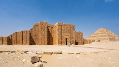 Step pyramid of Djoser funerary complex (necropolis) in Saqqara, Egypt. Travel and history.