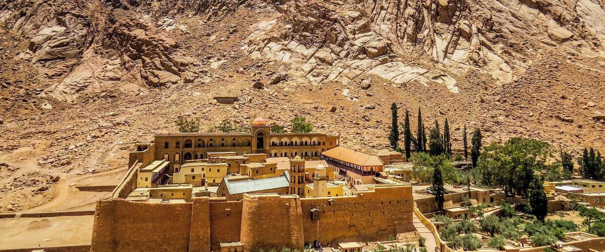 The UNESCO World Heritage Site of Saint Catherine's Monastery. It lies on the Sinai Peninsula, at the mouth of a gorge at the foot of Mount Sinai, in the city of Saint Catherine, Egypt.