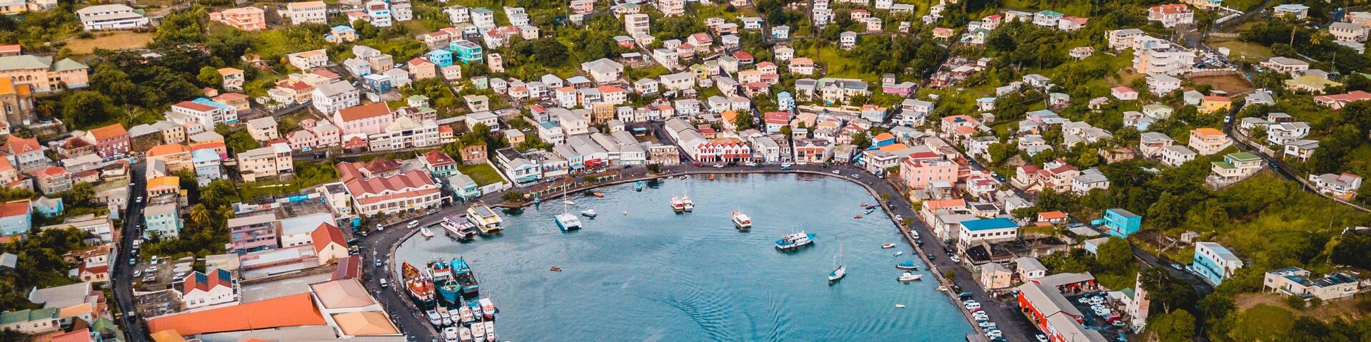 Tropical Caribbean City Port with boats and ships Grenada