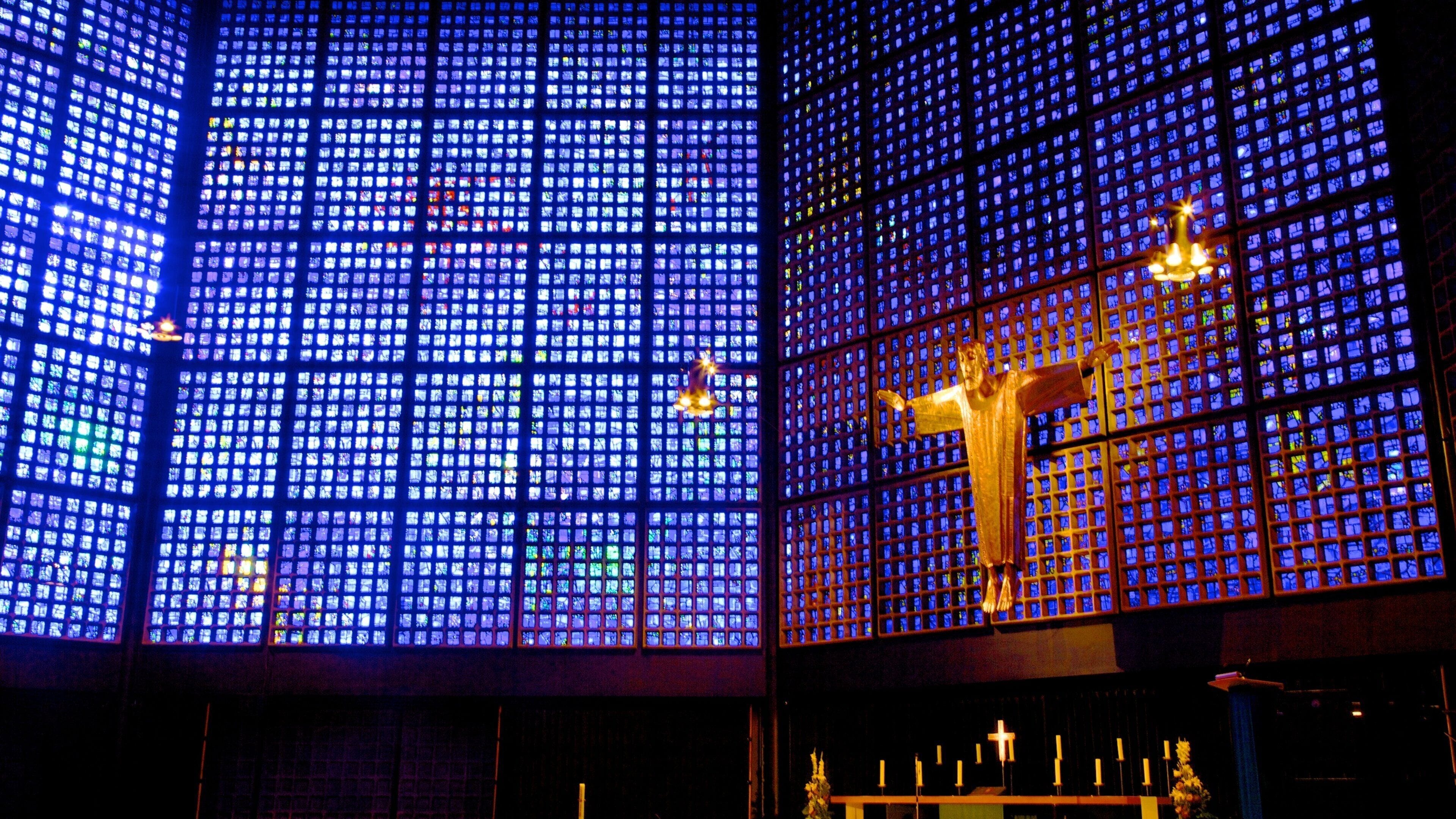 Kaiser Wilhelm Memorial Church featuring a church or cathedral, interior views and religious elements