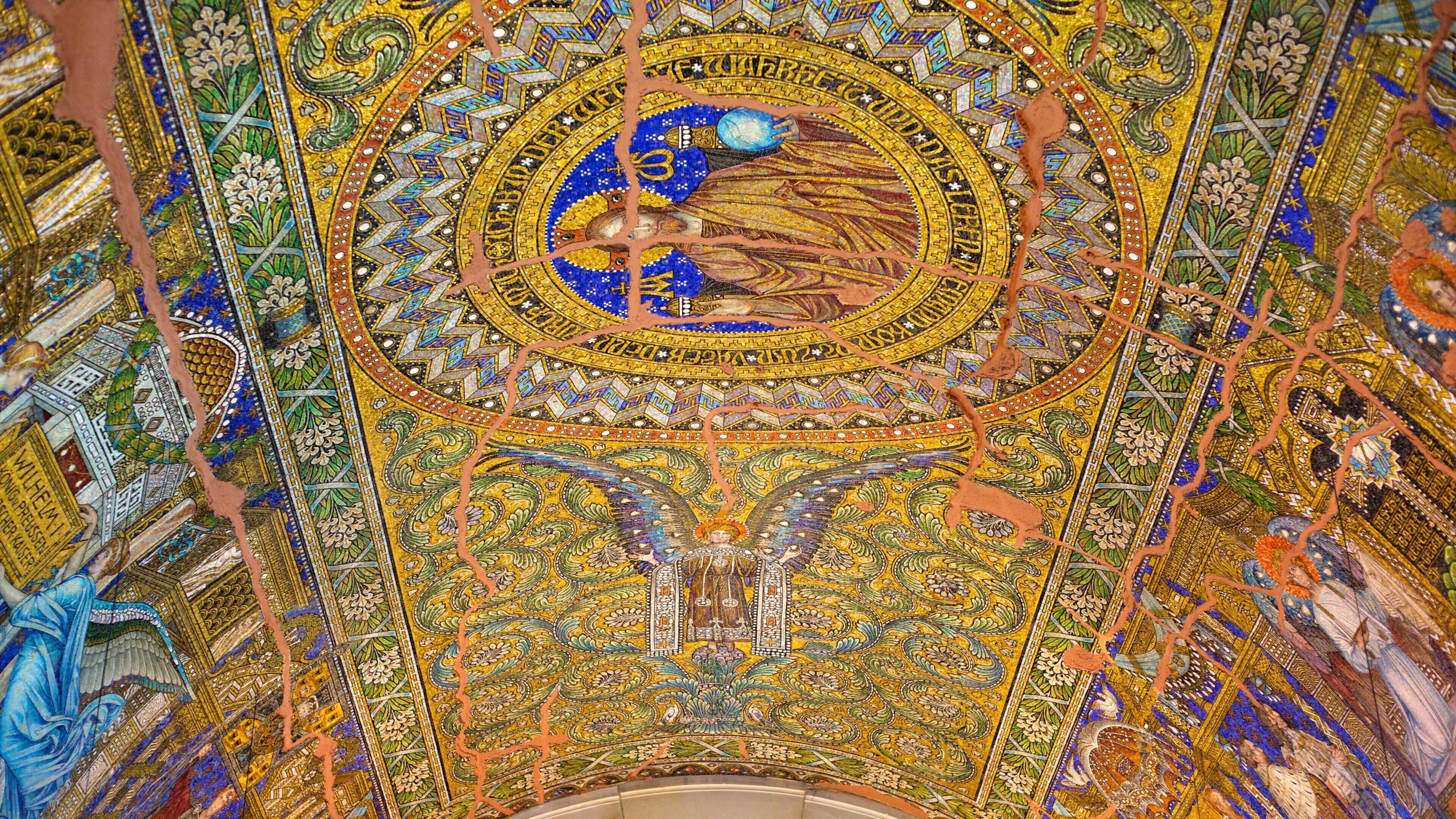 Kaiser Wilhelm Memorial Church featuring religious elements, interior views and a church or cathedral