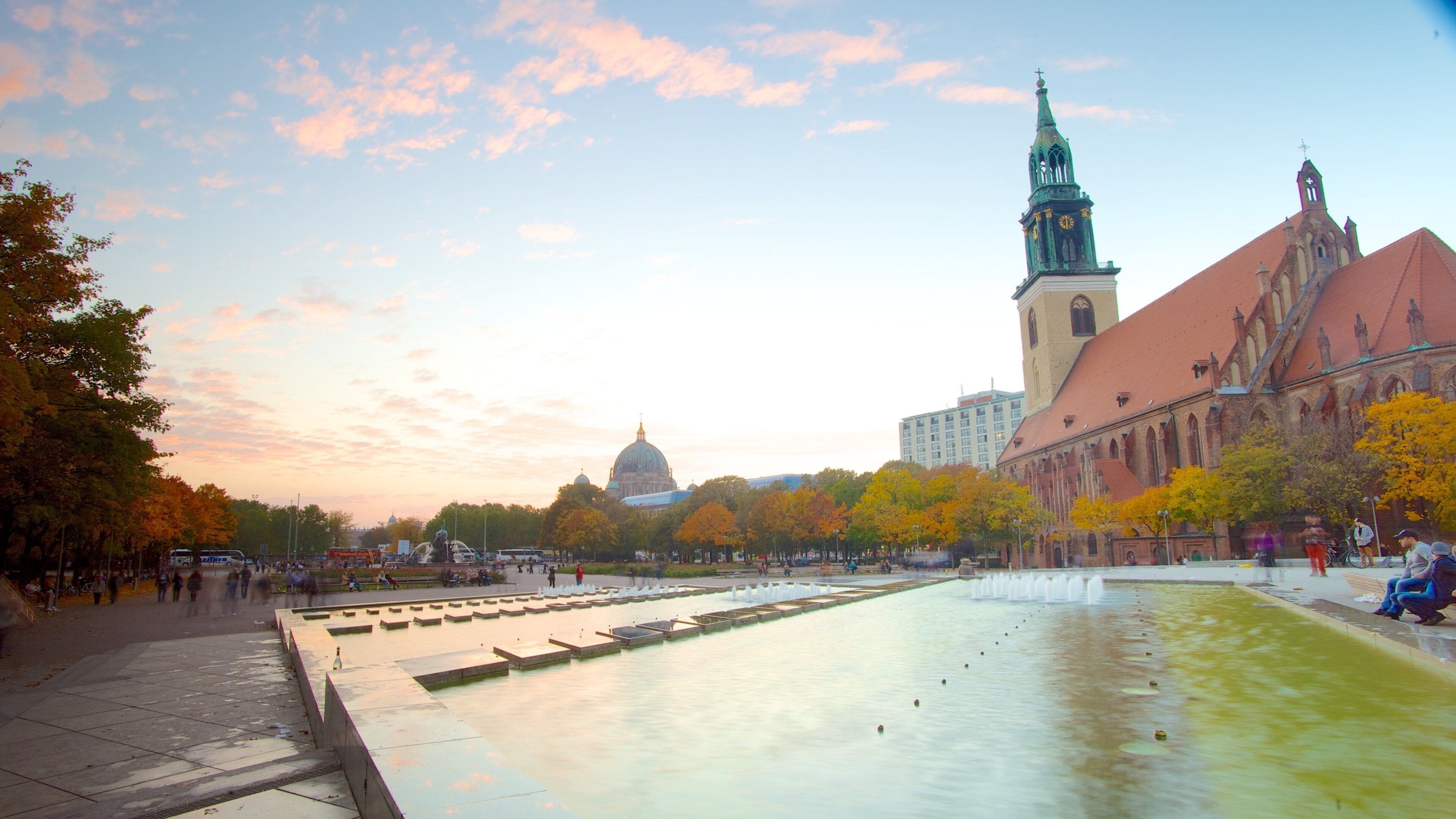 Marienkirche featuring a square or plaza, a church or cathedral and fall colors