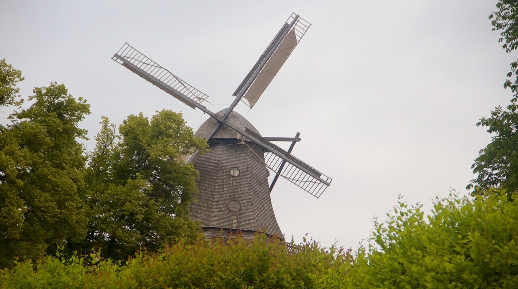 Castelo e Parque de Sanssoucci mostrando um moinho de vento