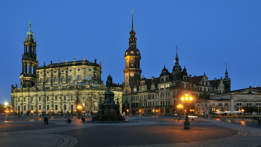 Theater Square showing night scenes and a square or plaza