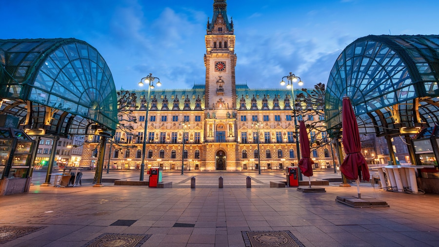Hamburg, Germany. Cityscape image of Hamburg downtown with City Hall during twilight blue hour.