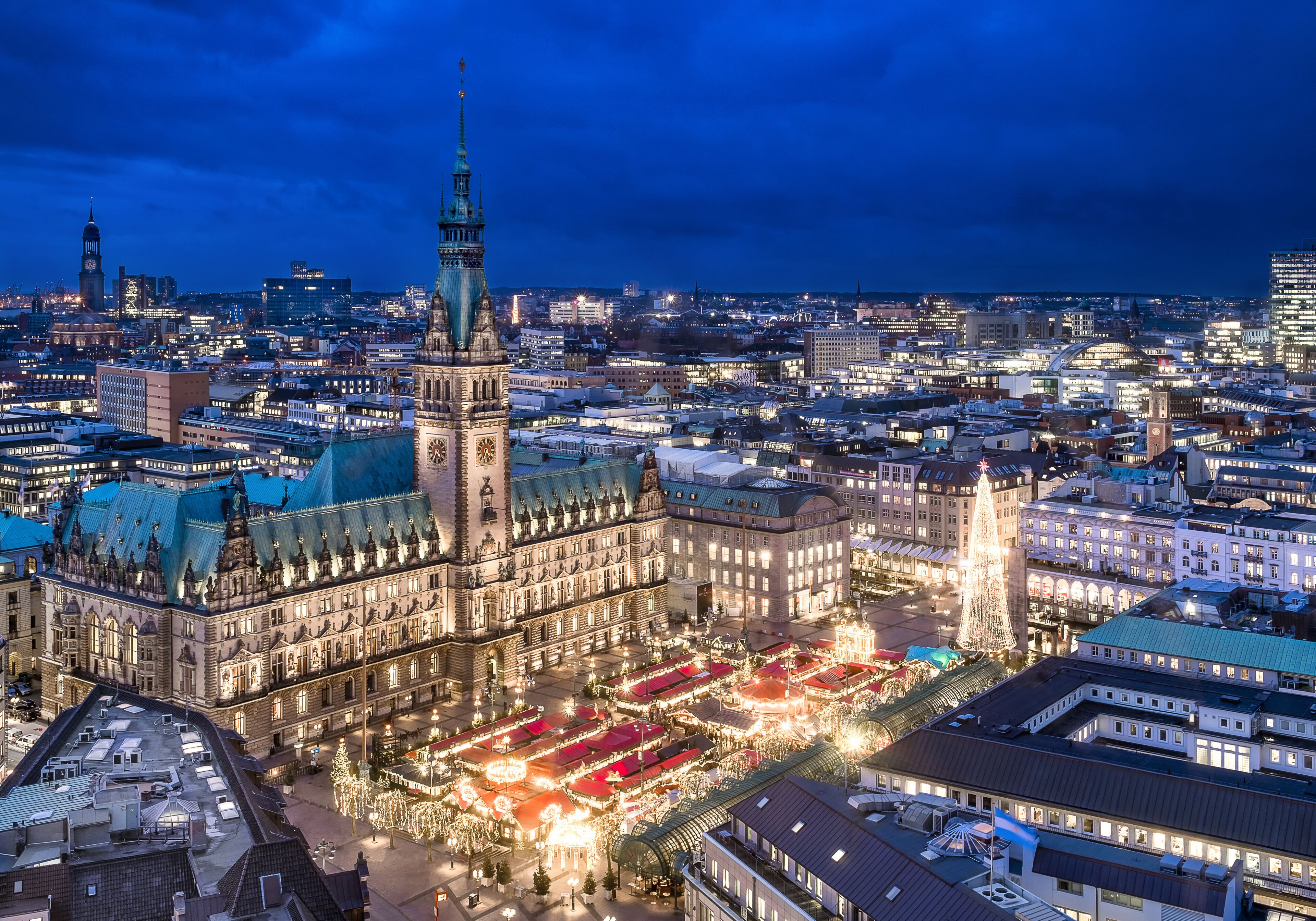Christmas city panorama of Hamburg