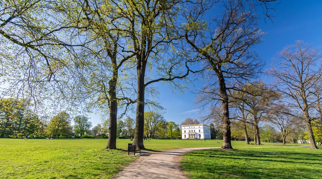 Foot path in a beautiful landscaped park (Jenischpark) in Hamburg, Germany