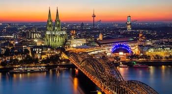 Hohenzollern Bridge showing a river or creek, heritage architecture and a city