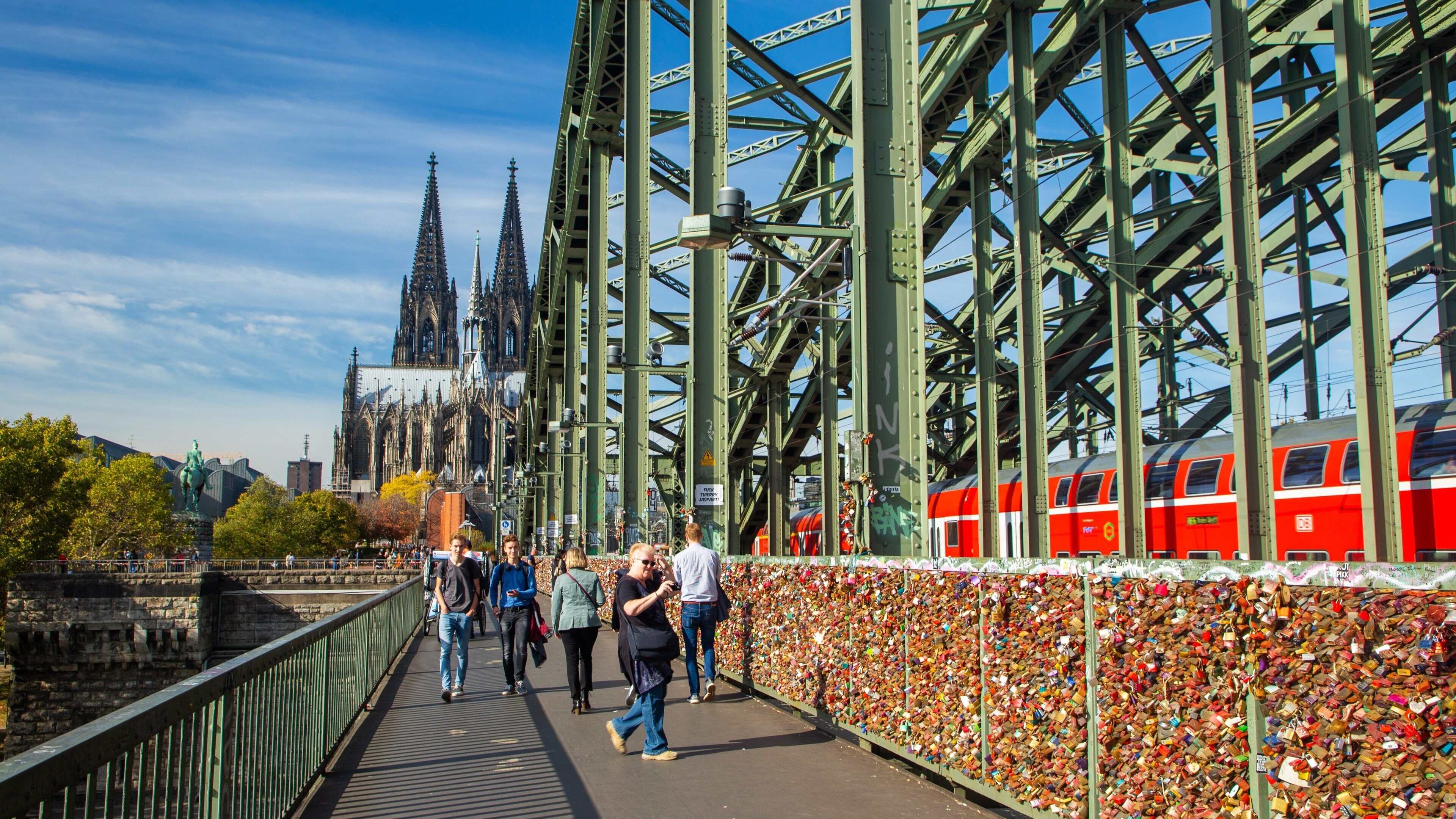 Hohenzollern Bridge featuring a bridge and street scenes