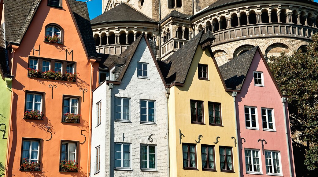 The houses of the Fish Market and the St Martin Church in Cologne