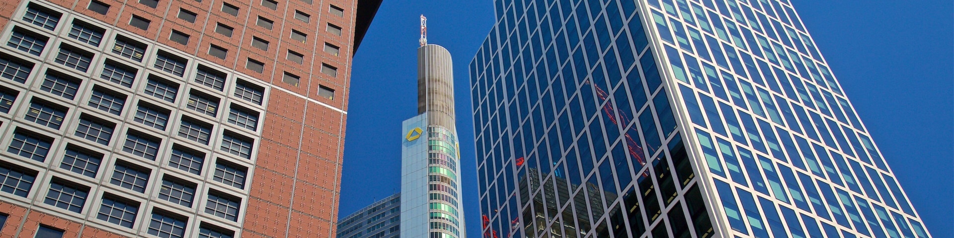 Commerzbank Tower showing a skyscraper and a city