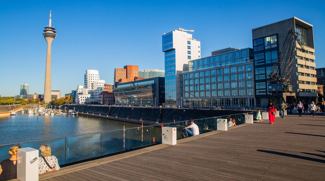 Harbor Bridge showing a river or creek and a city