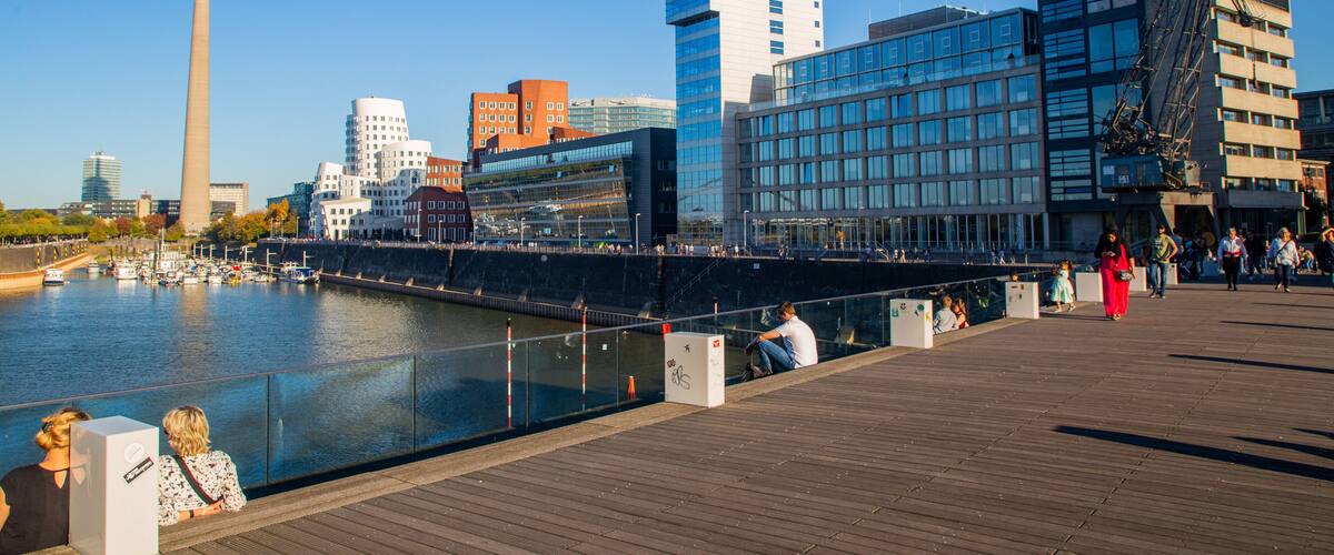 Harbor Bridge showing a river or creek and a city