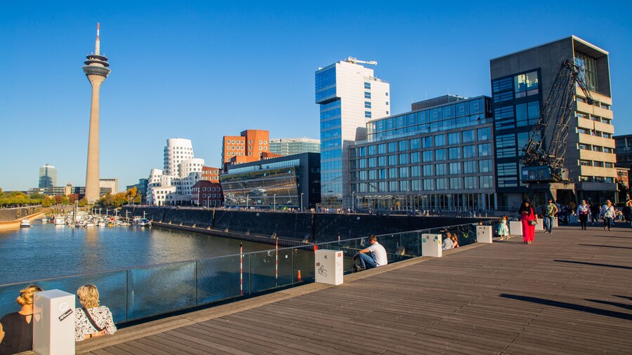 Harbor Bridge showing a river or creek and a city