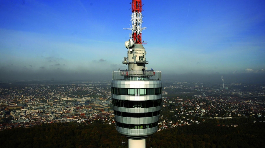 Stuttgart TV Tower showing a skyscraper, a city and modern architecture