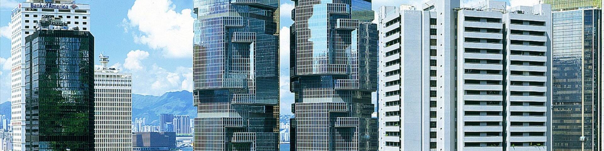 Flagstaff House Museum of Tea Ware showing modern architecture, a city and central business district