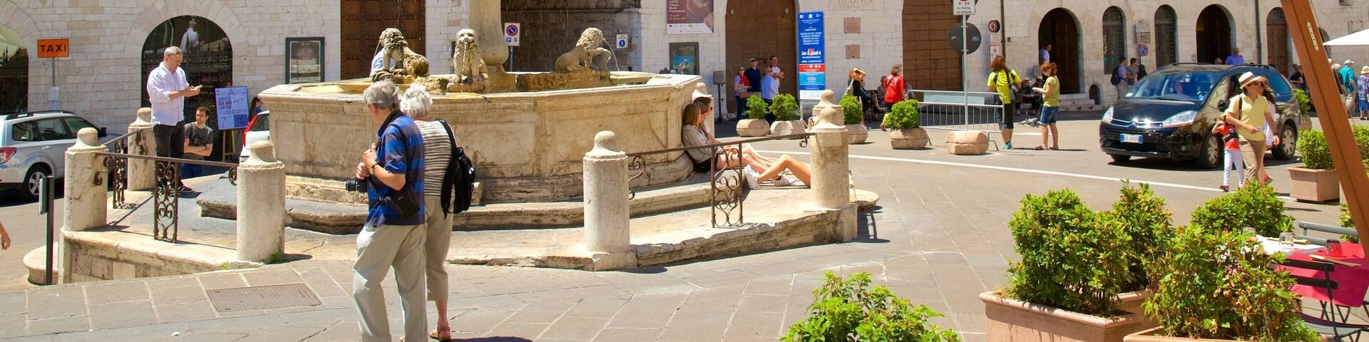 Piazza del Comune featuring street scenes, a fountain and a city
