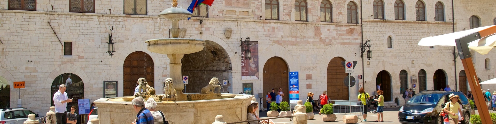 Piazza del Comune featuring street scenes, a fountain and a city