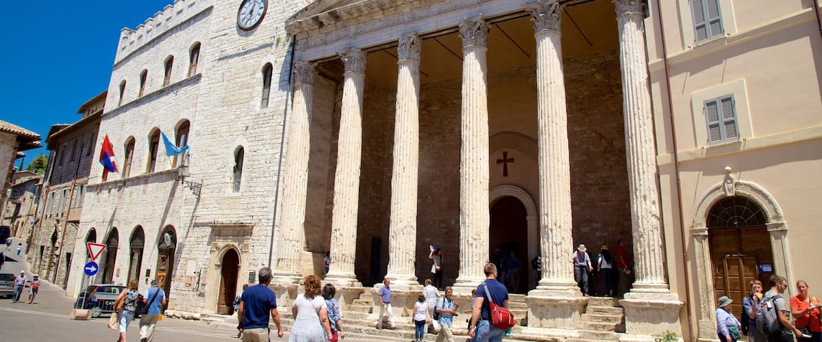 Roman Temple of Minerva featuring heritage architecture, street scenes and a church or cathedral