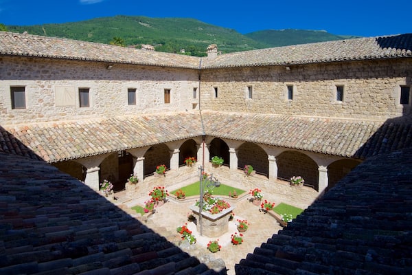 San Damiano montrant fleurs et patrimoine architectural