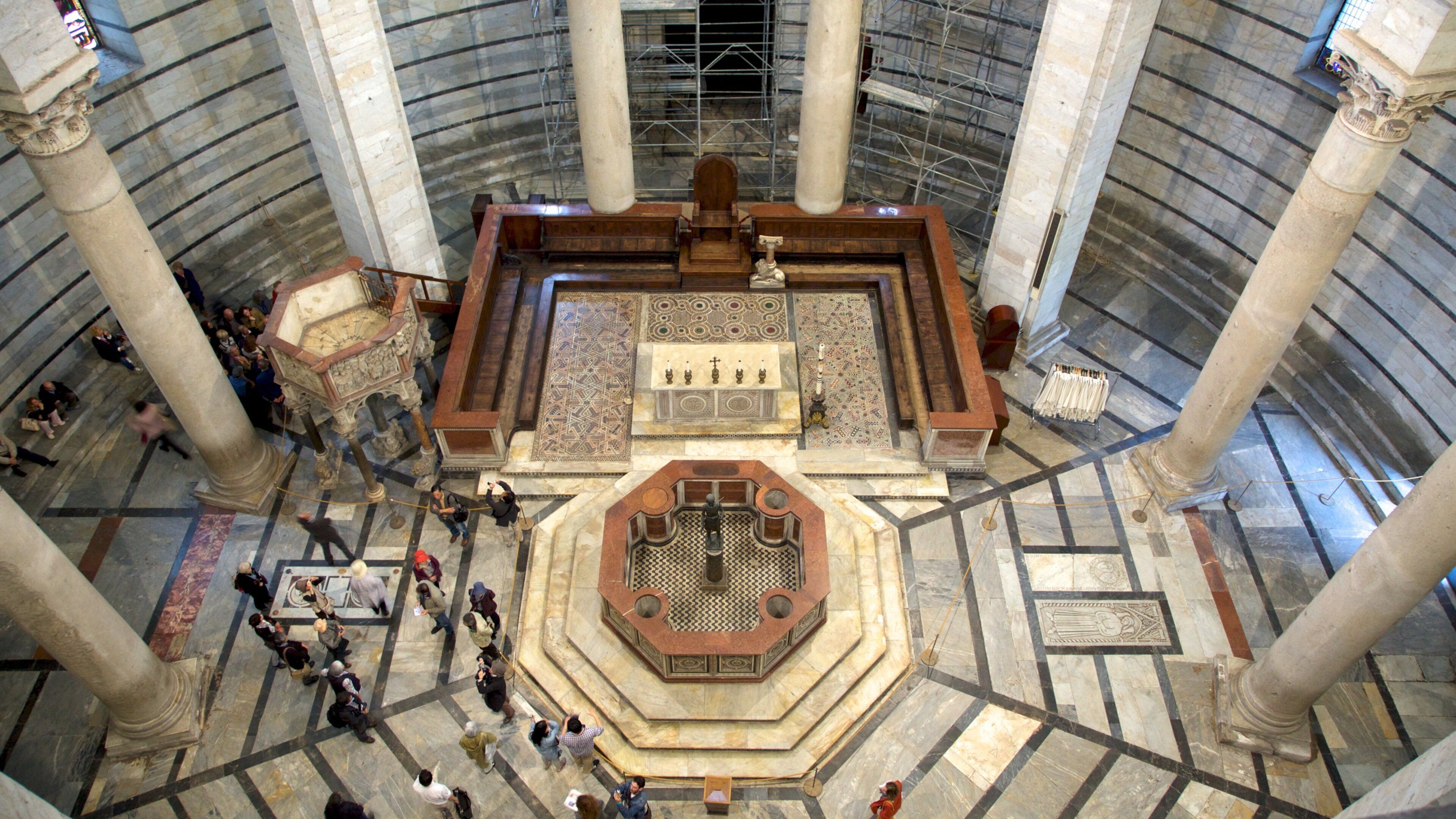Pisa Baptistry which includes interior views, heritage elements and a church or cathedral