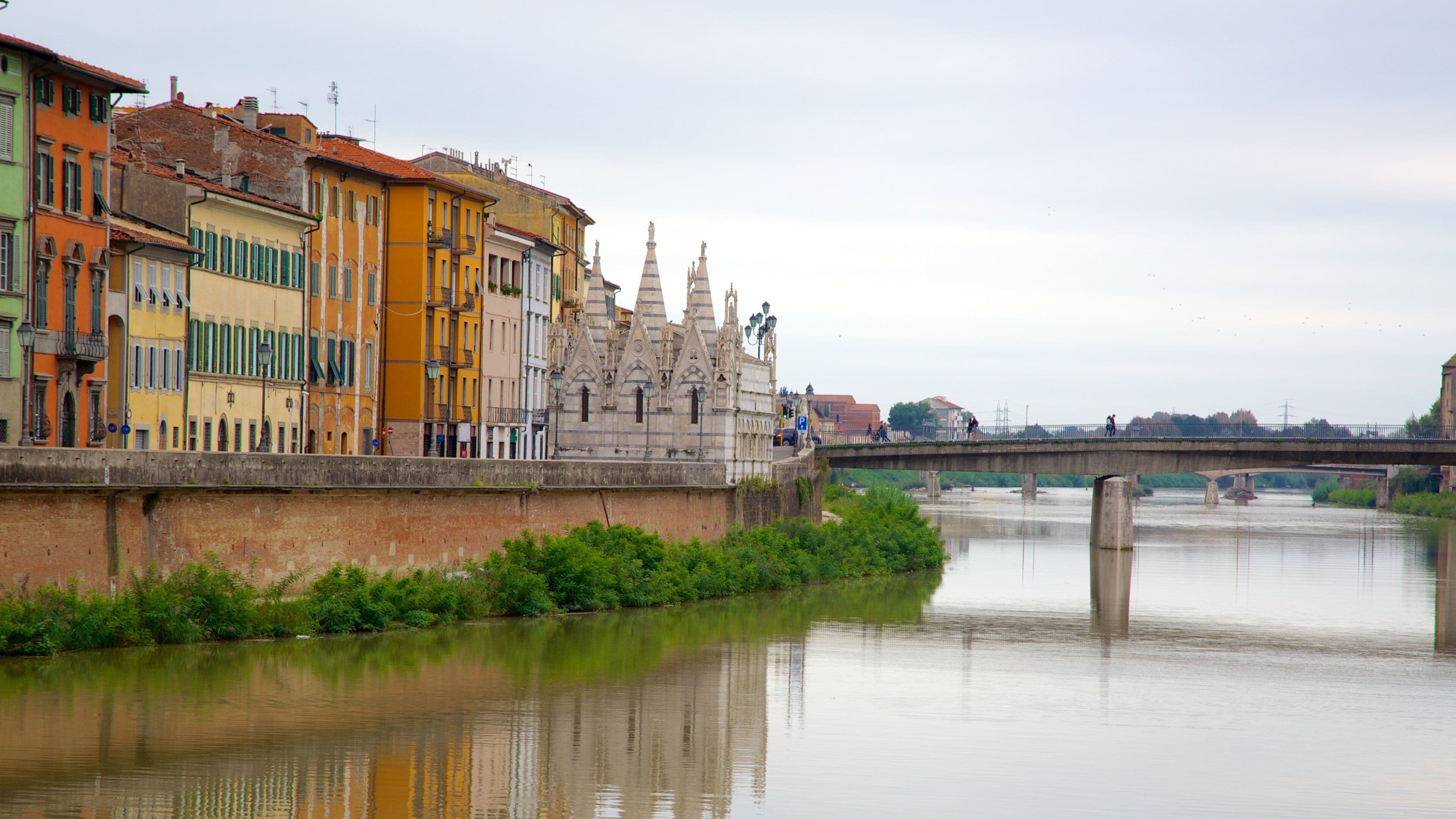 Santa Maria della Spina presenterar en å eller flod, en bro och skyline