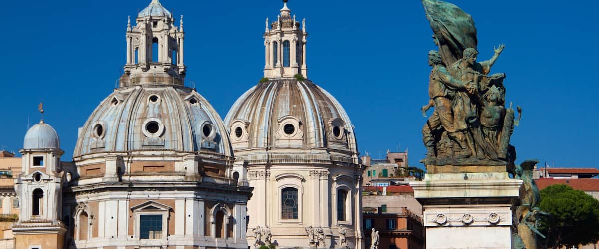 Trajan\'s Forum showing heritage architecture and a statue or sculpture