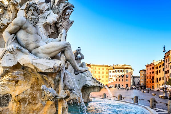 Rome, Italy. Fountain of the Four Rivers (Fontana dei Quattro Fiumi) with an Egyptian obelisk in Piazza Navona.; Shutterstock ID 390232801; Purchase Order: -