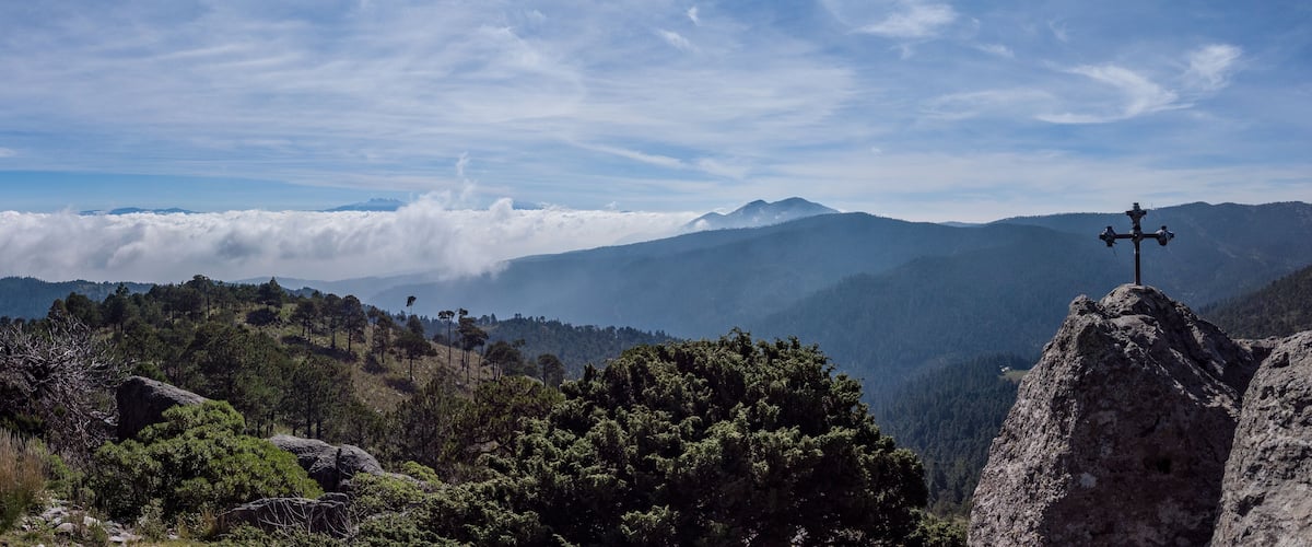Cielo despejado sobre cumbres del ajusco; Parque Nacional Desierto de los Leones, México.