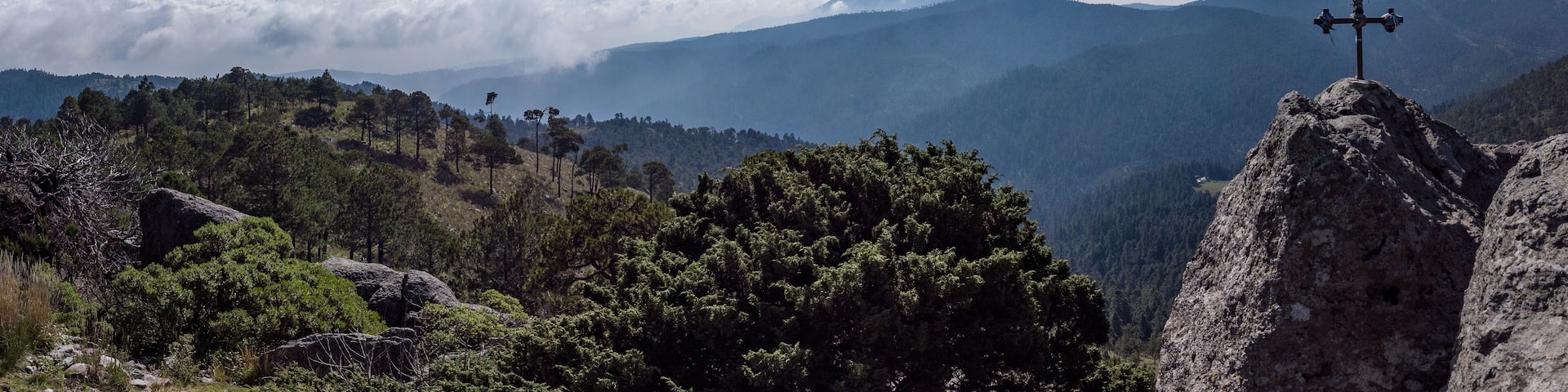 Cielo despejado sobre cumbres del ajusco; Parque Nacional Desierto de los Leones, México.