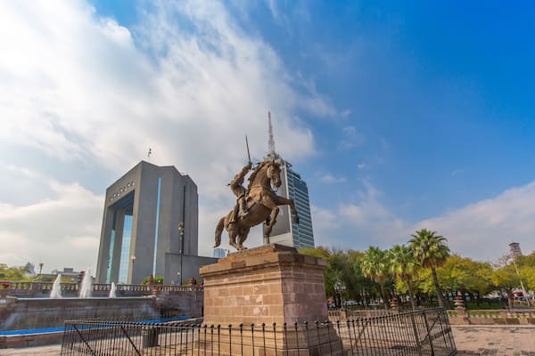 Monterrey, Mexico-11 JFebruary, 2020: Monterrey, Landmark Macroplaza (La Gran Plaza) square in historic city center, the seventh largest plaza in the world