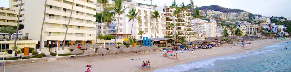 Bay of Banderas showing tropical scenes, a beach and a coastal town