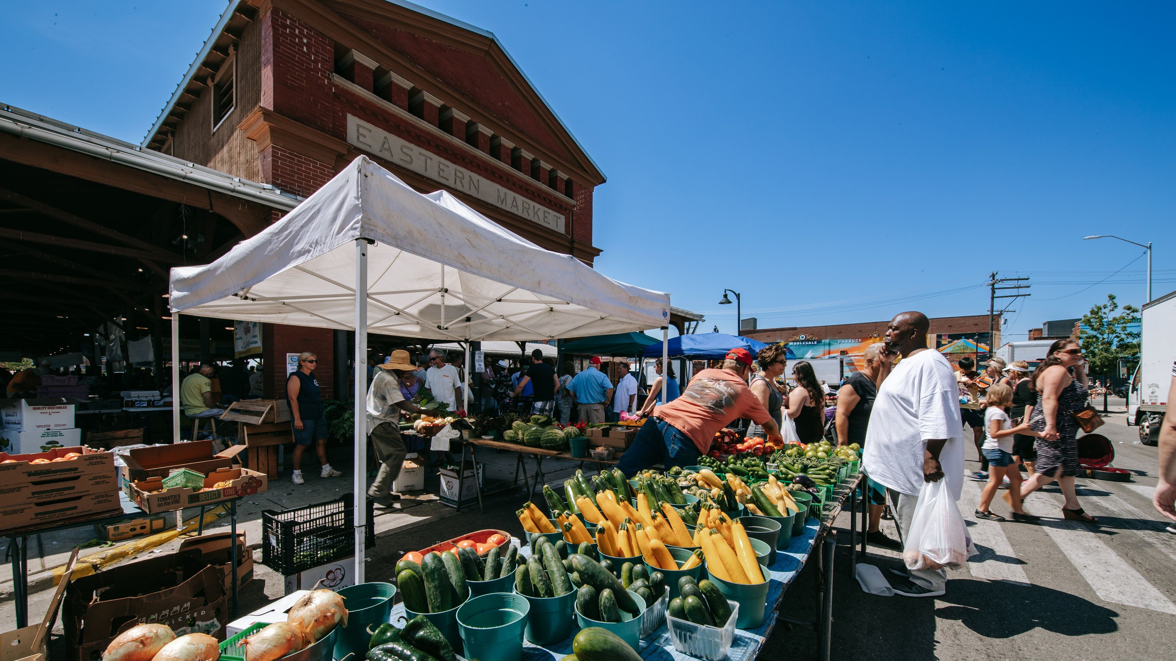 Eastern Market showing markets, street scenes and food