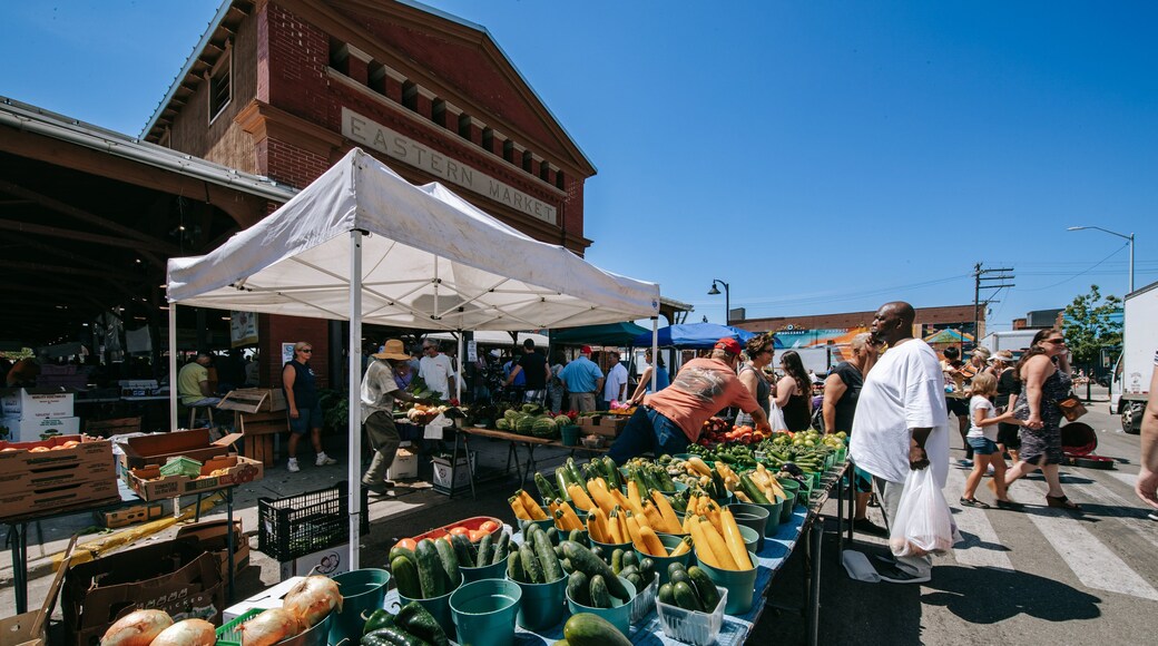 Eastern Market showing markets, street scenes and food