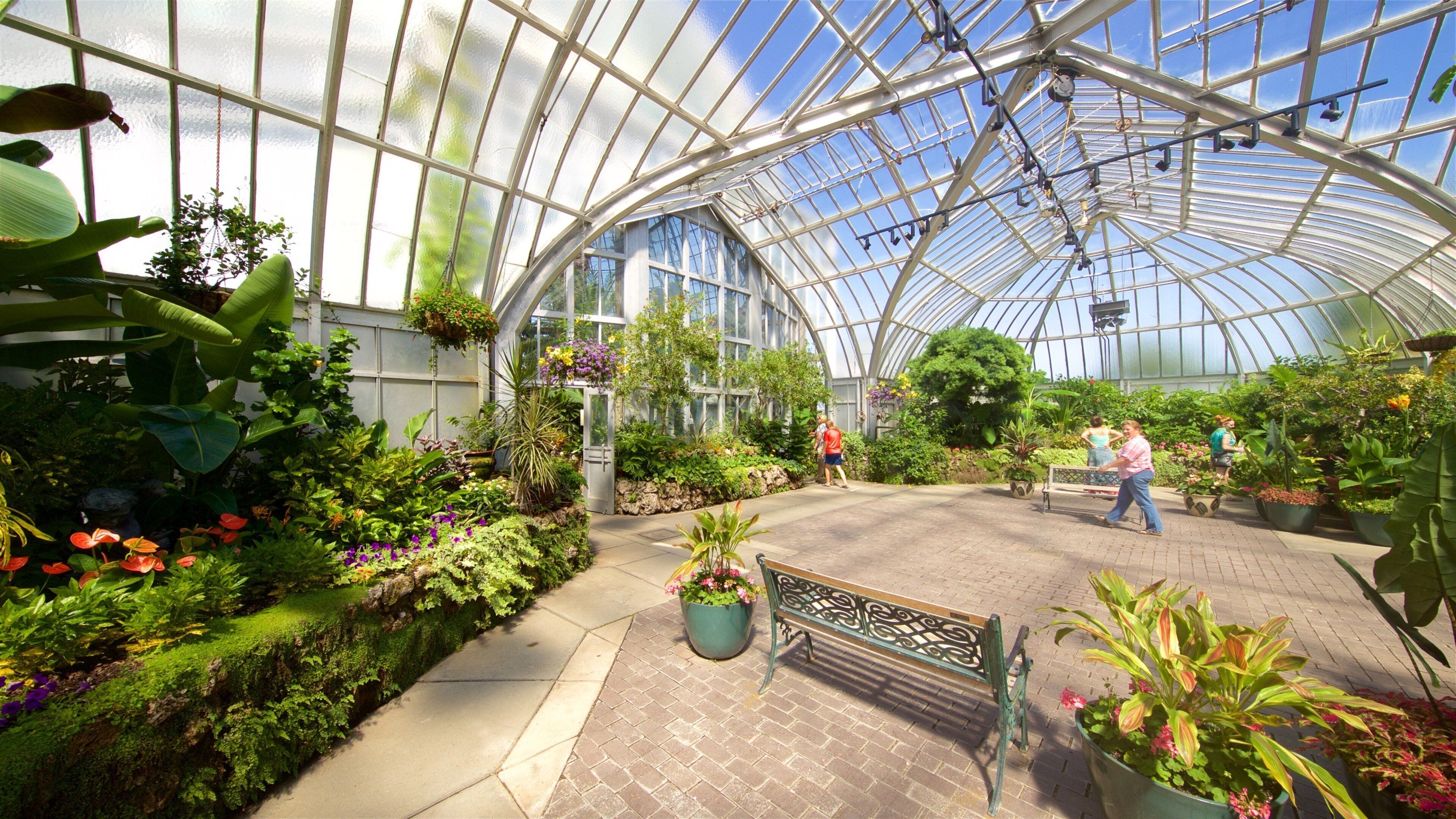 Anna Scripps Whitcomb Conservatory which includes a park and interior views
