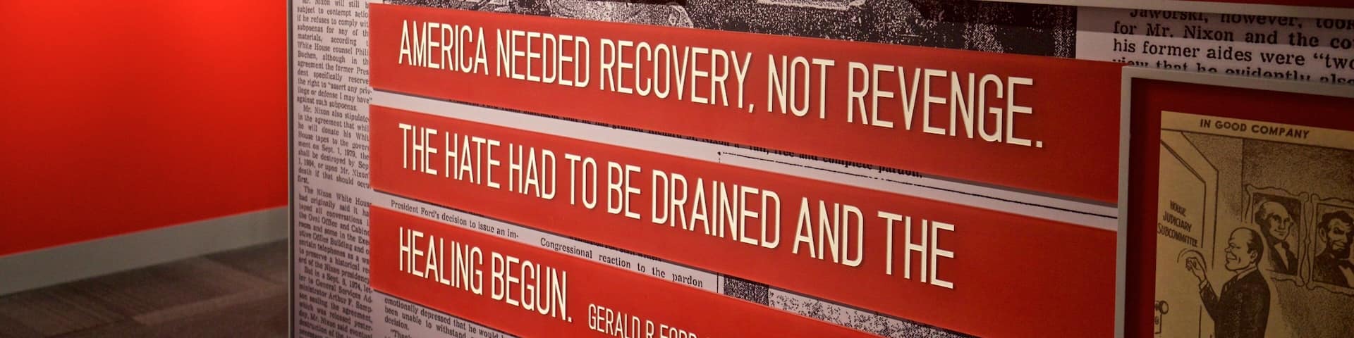 Gerald R. Ford Museum showing interior views and signage