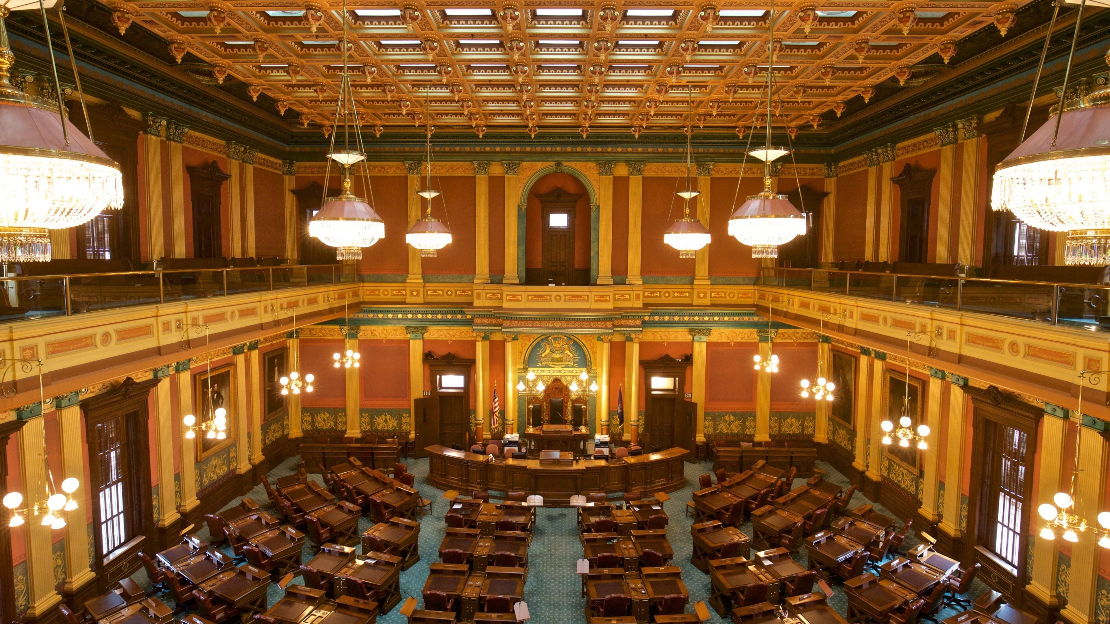 Michigan State Capitol showing an administrative buidling, interior views and heritage elements