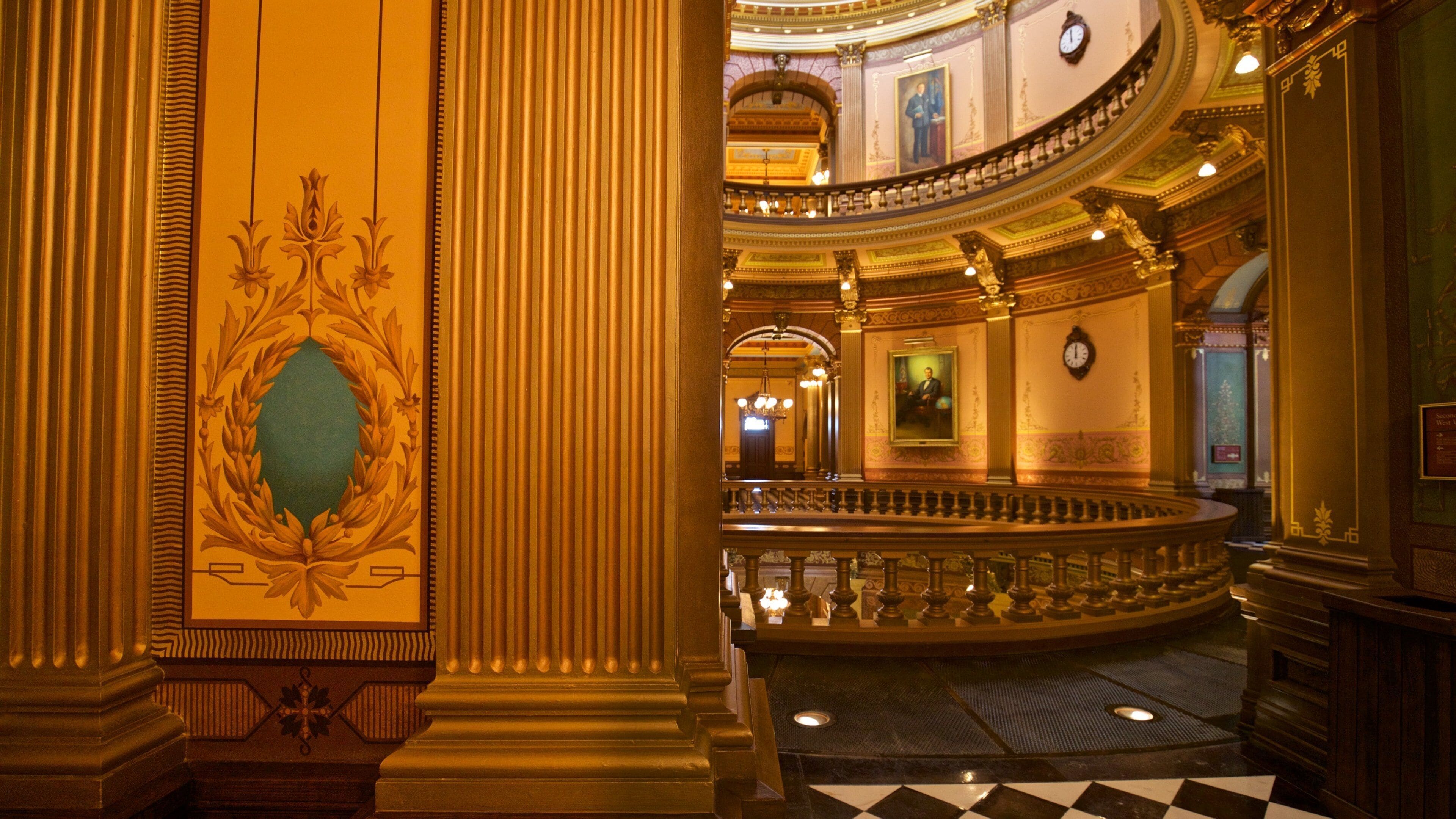Michigan State Capitol showing heritage elements and interior views