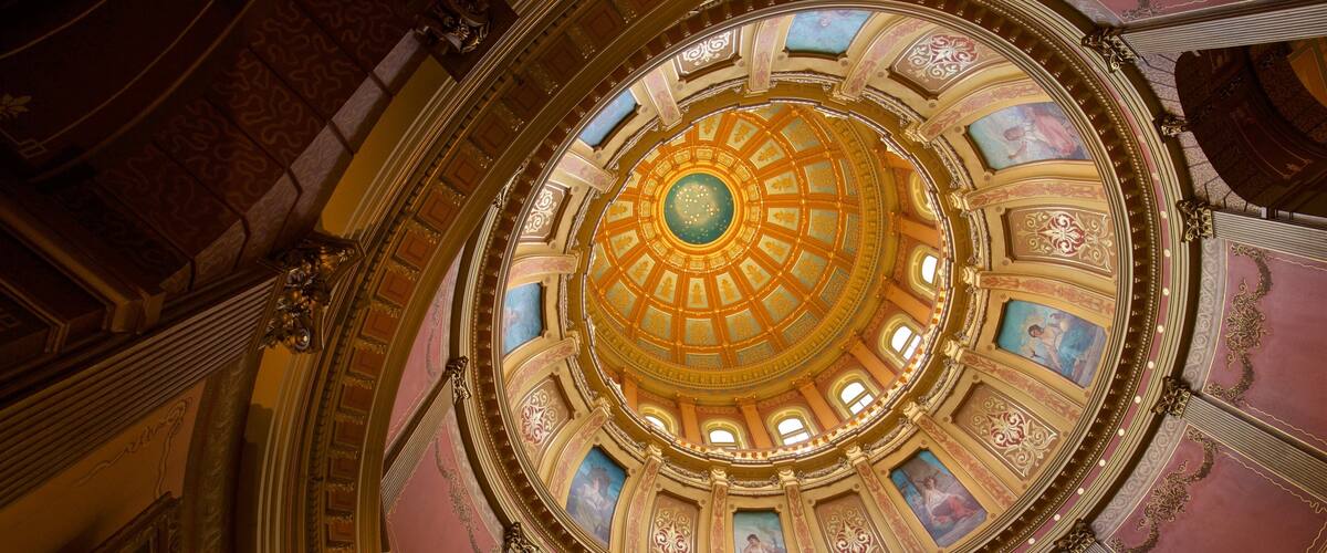 Michigan State Capitol which includes heritage elements and interior views