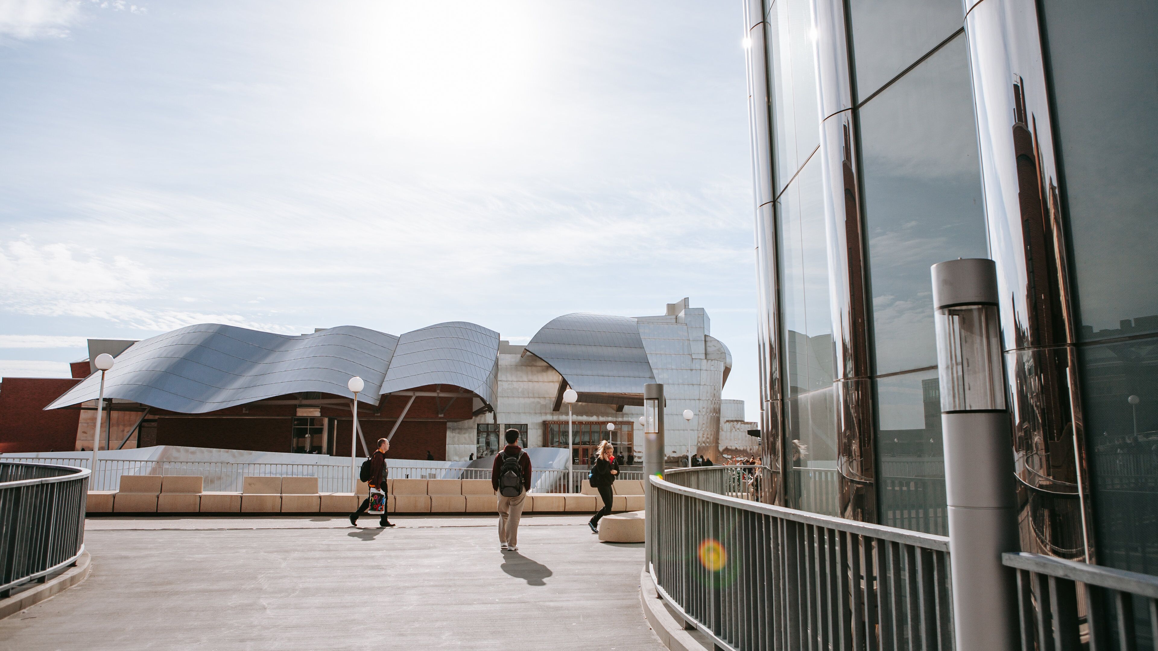 Weisman Art Museum showing street scenes and a sunset