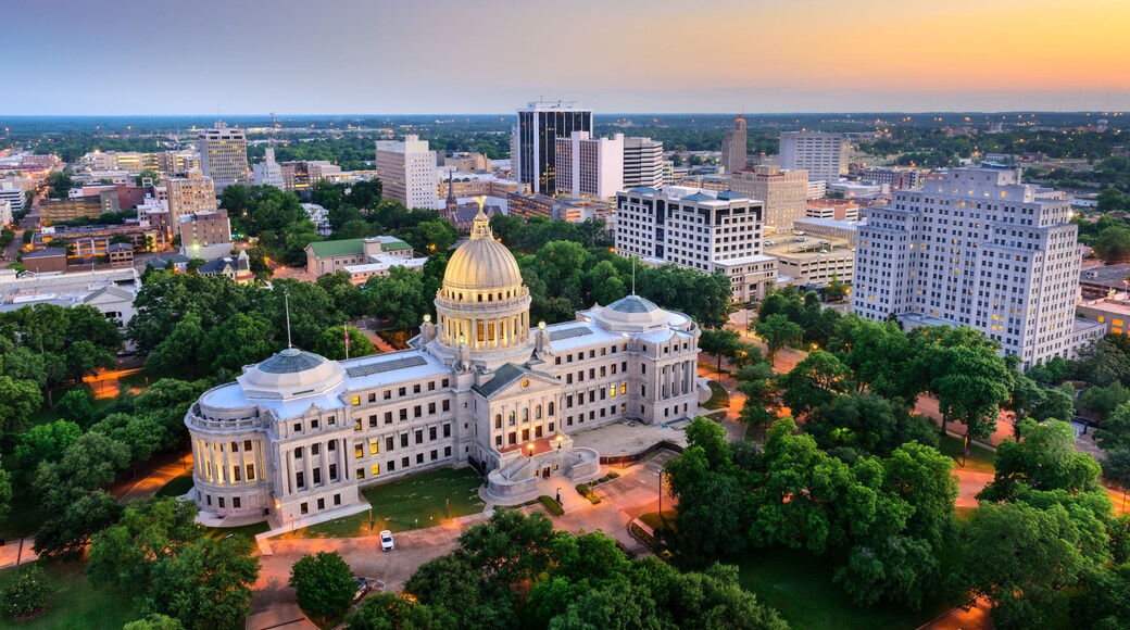 Jackson, Mississippi, USA cityscape at dusk.