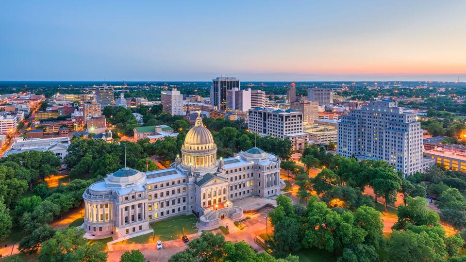 Jackson, Mississippi, USA downtown skyline over the capitol.