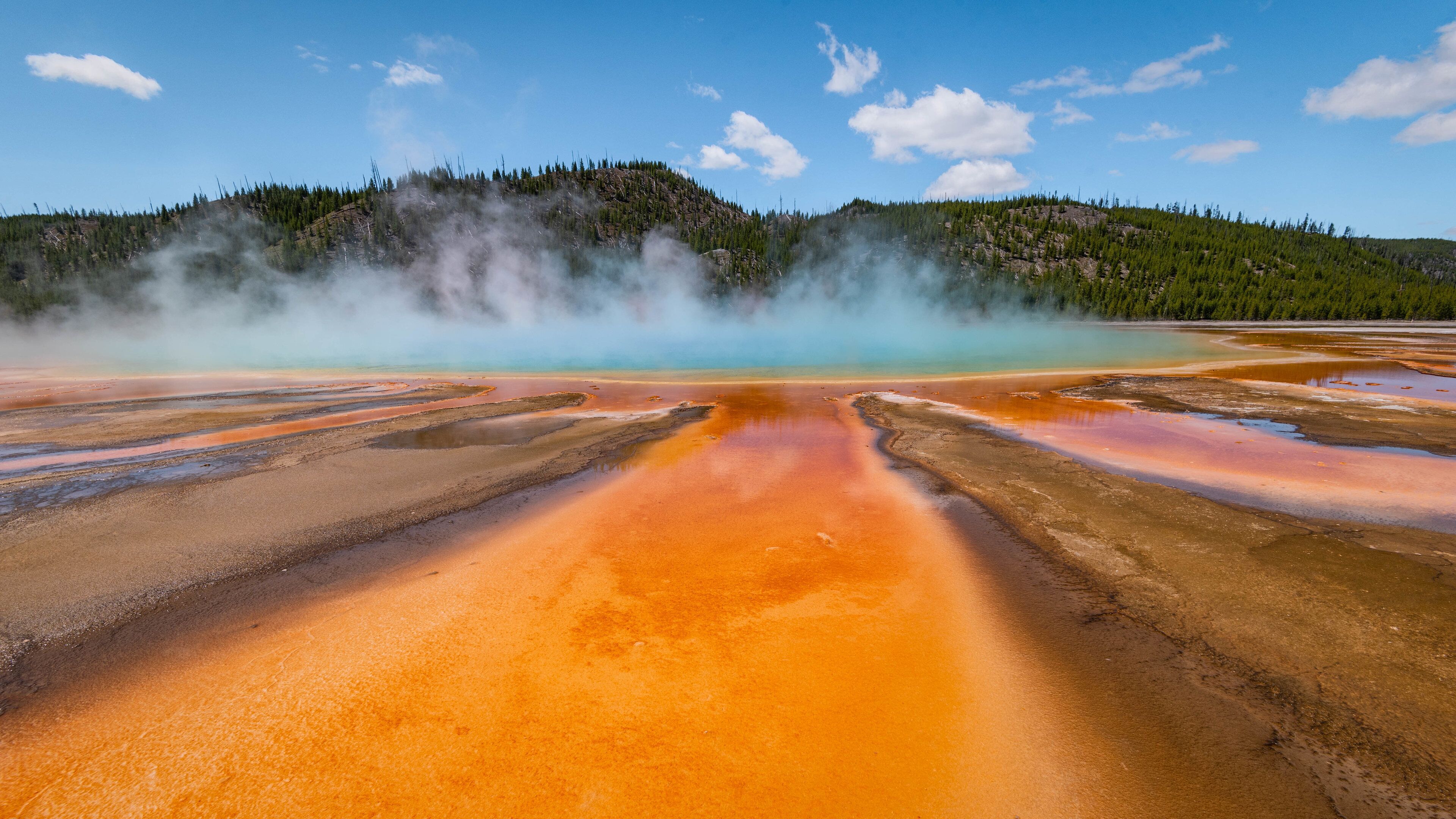 Grand Prismatic Spring which includes mist or fog and a hot spring