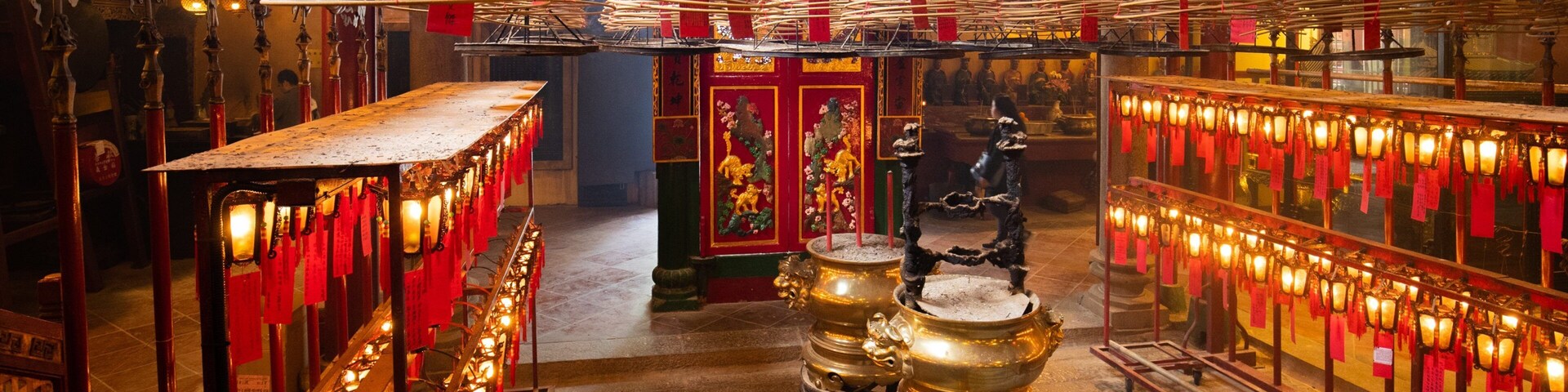 Man Mo Temple which includes a temple or place of worship, interior views and heritage elements