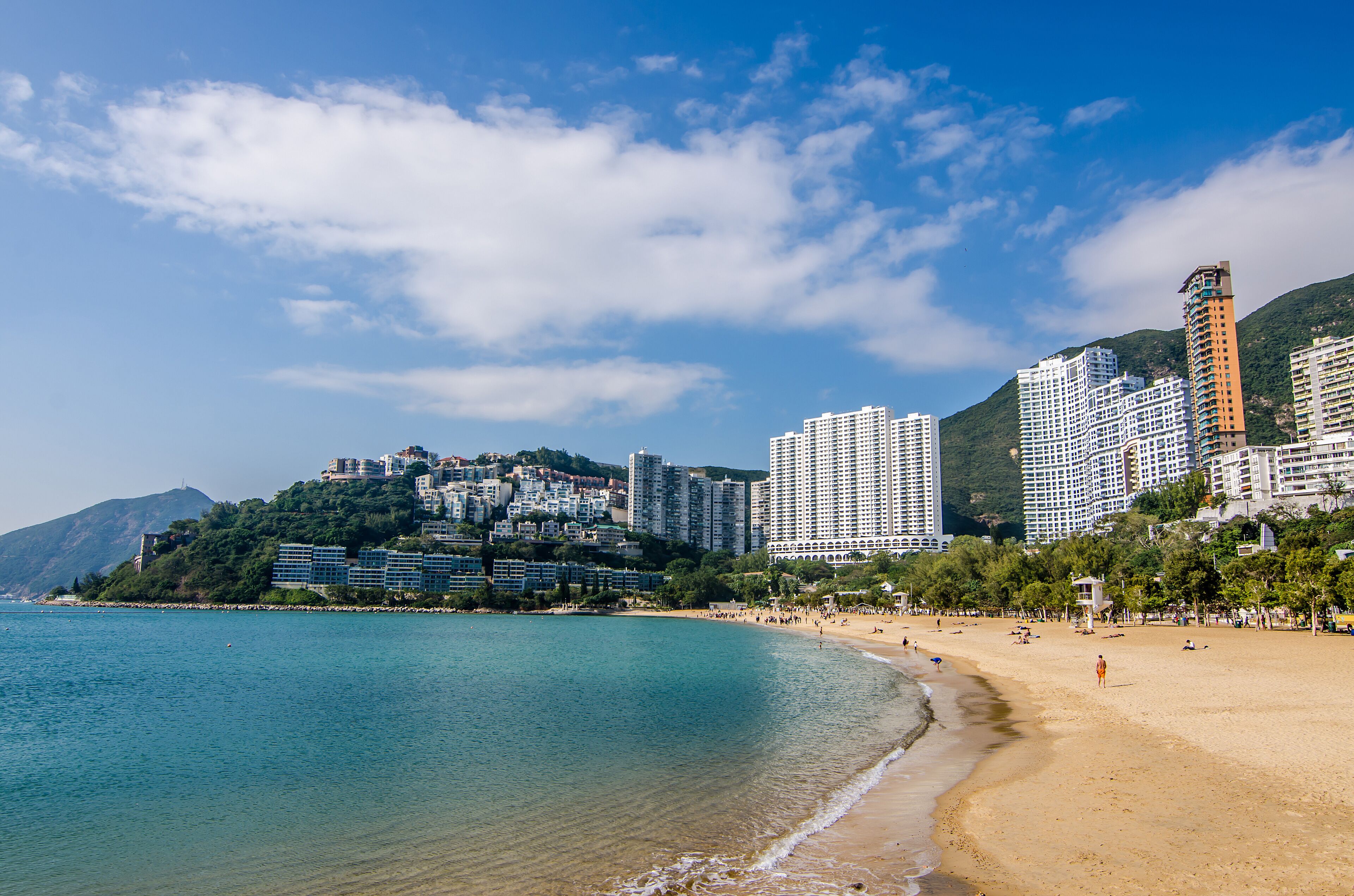 The sunny day at Repulse Bay, the famous public beach in Hong Kong 