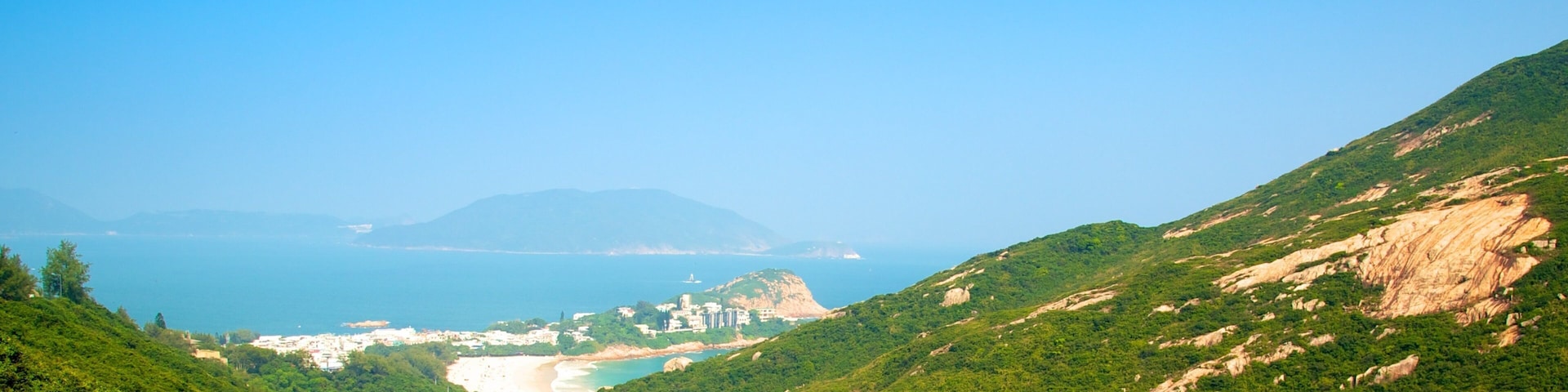 Shek O Beach which includes mountains and general coastal views